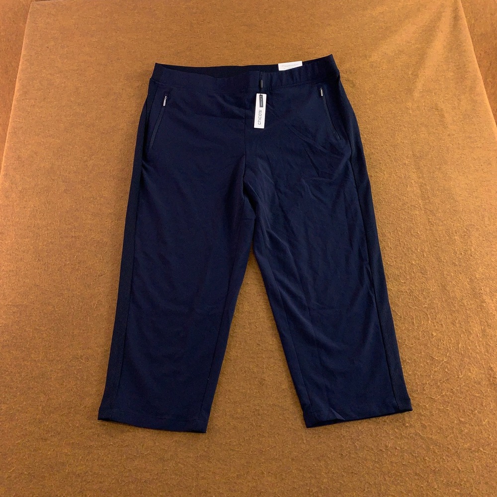 Chico's Womens 3 US Size 16 Navy Zenergy UPF Neema Rib Mix Crop Pants NWT